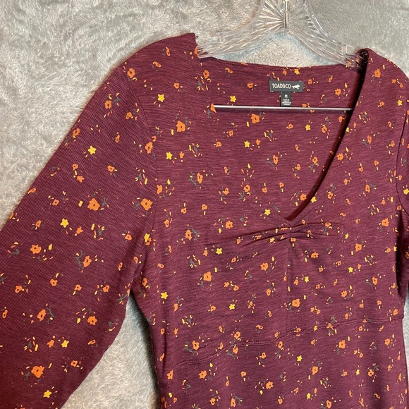 Toad&Co Dresses & Skirts - Toad&Co Women Rosalinda II Dress Medium Burgundy Red Floral 3/4 Sleeve Knit
